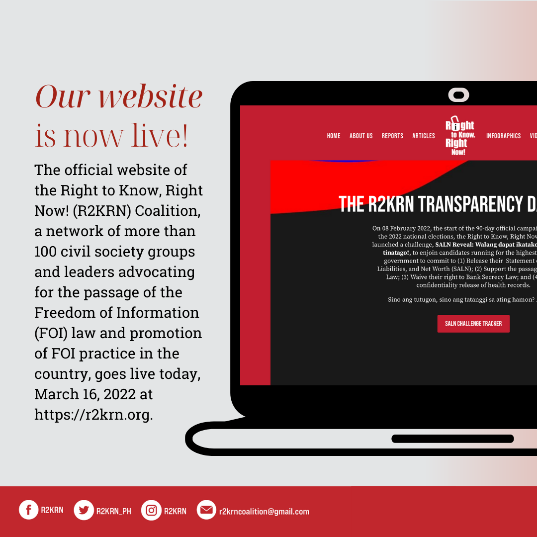 Press release: R2KRN launches website and SALN transparency dashboard to track candidates’ stand on transparency
