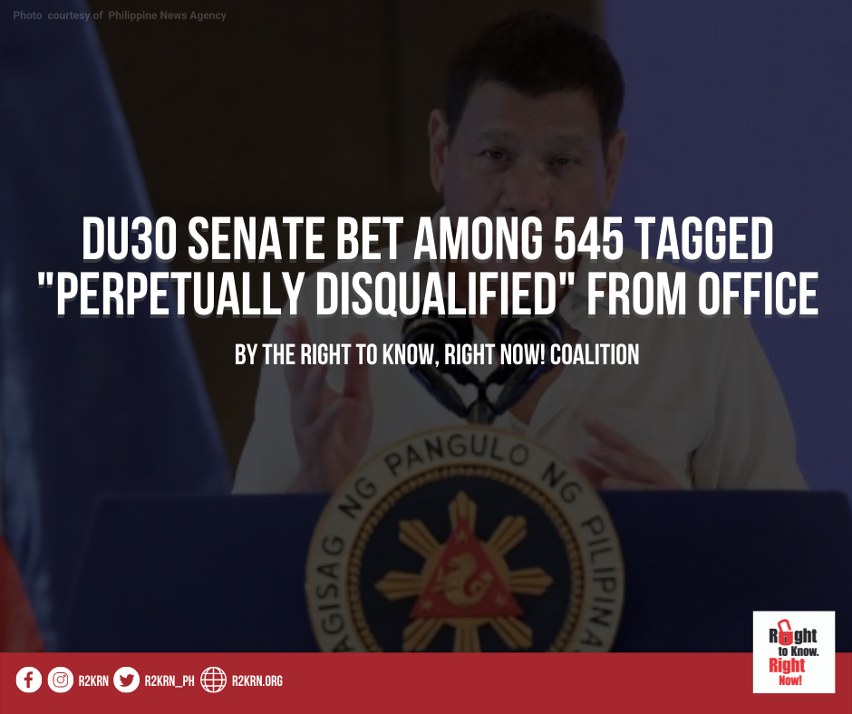 DU30 SENATE BET AMONG 545 TAGGED ‘PERPETUALLY DISQUALIFIED’ FROM OFFICE